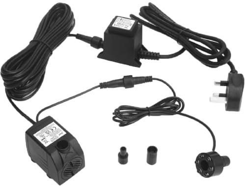 BARST Submersible Water Feature Pump 12V AC 250L/H with LED Light | 10m Power Cord, 2 Nozzles, Ultra Quite for Garden, Fountain, Aquarium, Pond, Birdbaths, Fish Tank, Statuary