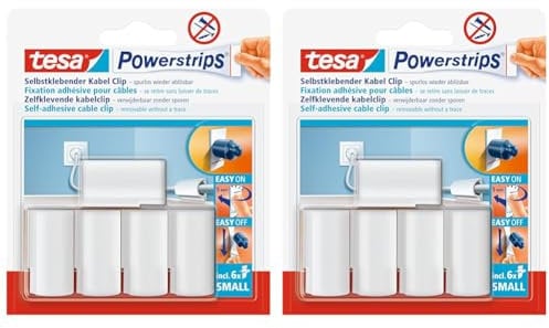 tesa Powerstrips Kabelclip/Kabel Clip selbstklebend/Zur Fixierung von Kabeln/In Weiß / 1 x 5 Stk. (Packung mit 2)