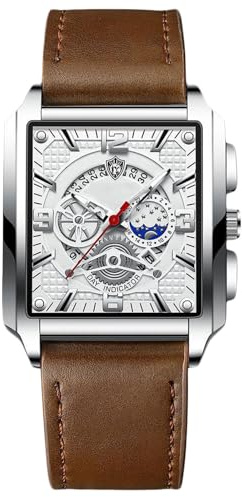 rorios Rechteckige Herrenuhren Mode Analog Quarz Armbanduhr Herren Business wasserdichte Uhren Leuchtend Leder Armband für Männer weiß braun