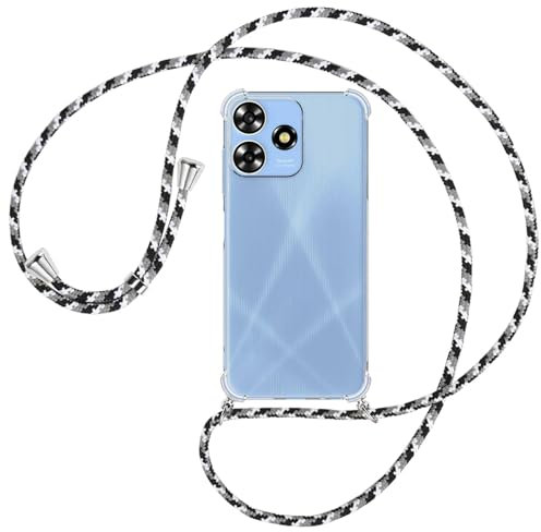 mtb more energy® Handykette kompatibel mit ZTE Blade A73 4G - Camouflage weiß - Smartphone Hülle zum Umhängen - Anti Shock Full TPU Case