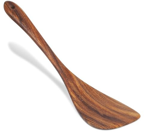 Jilla-hla Wooden Spatula Nonstick Turner Acacia Wood, Left Long Handle Flat Frying Spatulas Handmade for Kitchen Gifts, Ideal Cookware Utensils for Cooking Eggs, Fish, Pancakes
