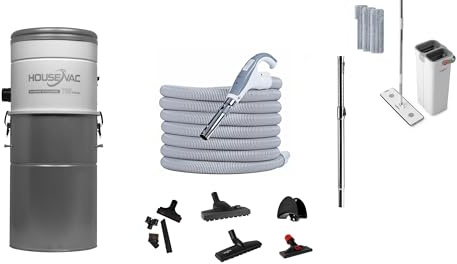 HouseVac Zentralstaubsauger Staubsaugeranlage HV-700ST-35H Zentralstaubsauger Set mit 12m Schlauch zubehör 700 AirWatts Ametek Motor-1700W 2 Turbinen Soft Start/Stop Hybridzyklonfiltration