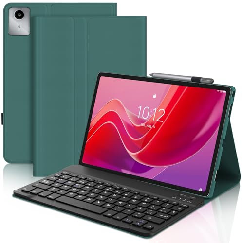 Funda con Teclado para Lenovo Tab M11 11, Español Ñ Teclado Bluetooth Inalámbrico Desmontable con Funda Protectora Delgada para Tablet Lenovo Tab M11 11 Pulgadas 2024(TB330FU/TB330XU), Verde Oscuro