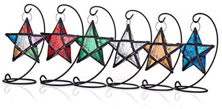 RORPOIR Chandelier Bougeoir en Pentagramme en Verre Bleu Décoratif Et Multifonctionnel Intérieur Et Extérieur Jardin Salon Patio Brûleur D'huiles Essentielles