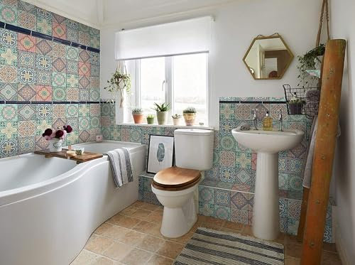 Lot de 45 autocollants muraux à coller pour carrelage de cuisine et salle de bain Rose pastel 15 x 15 cm