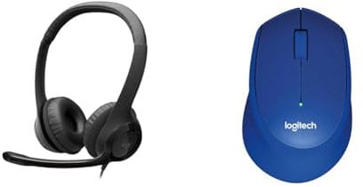 Logitech H390 Wired Headset for PC/Laptop, Stereo Headphones with Noise Cancelling Microphone & M330 SILENT PLUS Wireless Mouse, 2.4GHz with USB Nano Receiver, 1000 DPI Optical Tracking