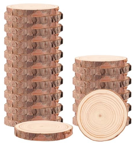 WOPPLXY 30stk Unvollendete Baumscheiben, Holzscheiben 9-10cm Durchmesser Ohne Loch, Runde Kiefer Holzscheibe für DIY, Hochzeit, Handwerk, Weihnachten Dekoration