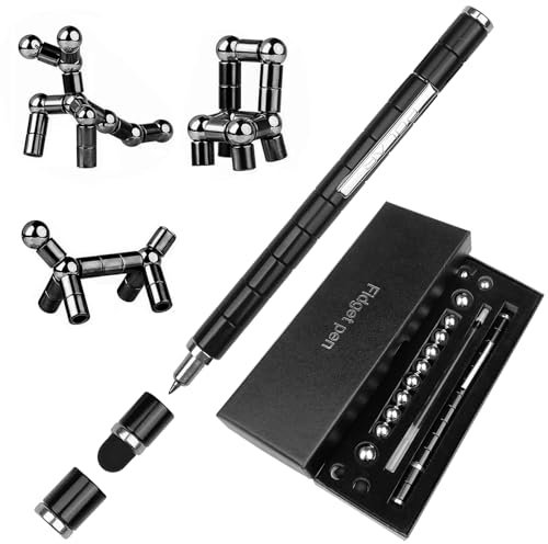 WinGluge Magnetischer Kugelschreiber, Fidget Pen Schwarz, Lustig Multifunktions Magnetstift, Magnetstifte mit 2 Schwarzer Ersatzminen und Metallkugel, Magnetism Stiftes für Männer, Frauen, Teenage