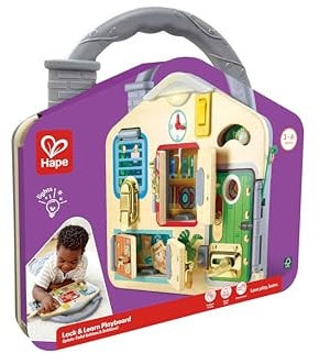 Hape Tableau d'Activités Multi Fermetures - Enfant de 3 à 6 Ans - Reconnaissance des Formes, Motricité Fine, Jeu Éducatif - Apprentissage du Langage et de la Sécurité - Jouet Sensoriel Enfant