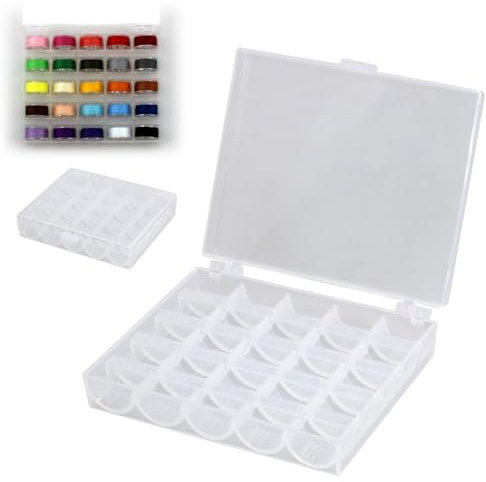 Box für Spulen Nähmaschine,25 Fächer Kunststoff Spulenbox Leer,Nähmaschinen Spulen,Nähmaschinen Zubehör,Nähzubehör für Nähmaschine Aufbewahrung von Spulen und Rollen Kleine Gegenstände - Transparent