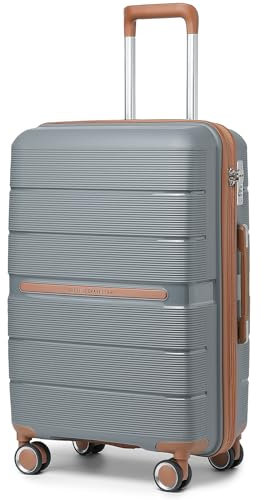 British Traveller Reisekoffer Mittelgroß Koffer Trolleys Mittelgroß Hartschalenkoffer 100% PP Handgepäck Koffer mit 8 Spinnerräder Rollkoffer 66 * 43.3 * 28.5cm Suitcase TSA-Schloss Grau
