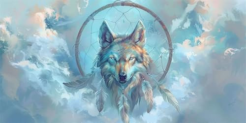 Diamond Painting Großes XXL 70x140cm, DIY 5D wolf Diamant Painting Bilder Kinder, Dream catcher Diamond Painting Erwachsene Bastelset, Diamand Art Painting Strass Stickerei Set, Deko Wohnzimmer