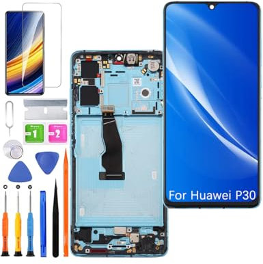 Écran pour Huawei P30 Écran ELE-L29 ELE-L09 ELE-AL00 Écran LCD de Rechange Assemblée réparation Kit (Aurore avec Cadre,Pas d'empreintes digitales)