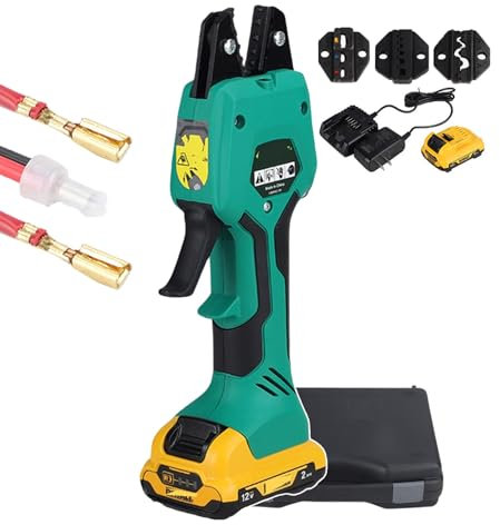 12V Electric Hydraulic Crimping Tool Jaw Kit with Battery & Charger, Hydraulic Crimping Pliers 0.25~10m㎡ Electrical Terminal Cable Wire Tool for Electric Power Repair, 1.5s Crimping