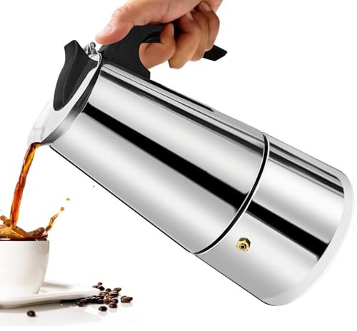 Vaolvpant Caffettiera italiana da 2 tazze, 100 ml, in acciaio inox, adatta per fornelli a induzione, fornello a gas, stufa ad alcool, fornello elettrico