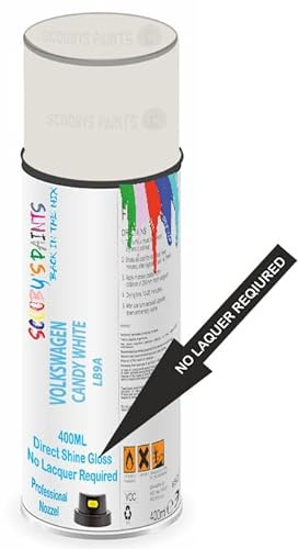 SCOOBYS PAINTS BACK IN THE MIX Direct Gloss Aerosol Spray Paint For Volkswagen Candy White Code: Lb9A No Lacquer Required