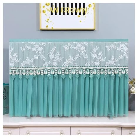 VONCYKI Abnehmbare TV-Abdeckung, Staubschutz, Spitzenstickerei, zum Aufhängen, TV-Schrank, TV-Schutzhülle, Staubschutz (Stil 02 grün, 85 x Höhe 55 cm)