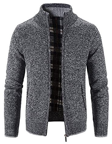 vejtmcc Giacca in pile da uomo, invernale, calda, per le mezze stagioni, con chiusura lampo, in pile, da trekking, da uomo, con cerniera completa, tinta unita, grigio scuro, 3XL