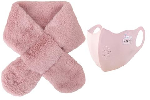 HDGSAFD 1 Sciarpa Per Bambini E 1 Maschera Calda Rosa, Sciarpa In Peluche, Calda Sciarpa Invernale, Forniture Invernali Per Bambini