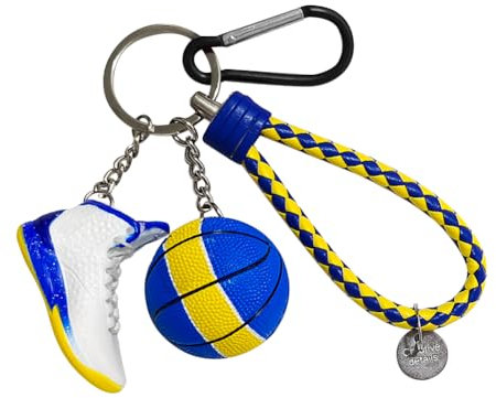 Porte-clés en forme de chaussure 3D avec mini ballon de basket et cordon, porte-clés élégant pour les fans de basket-ball, cadeau pour enfants, hommes et femmes, Bleu/blanc, M