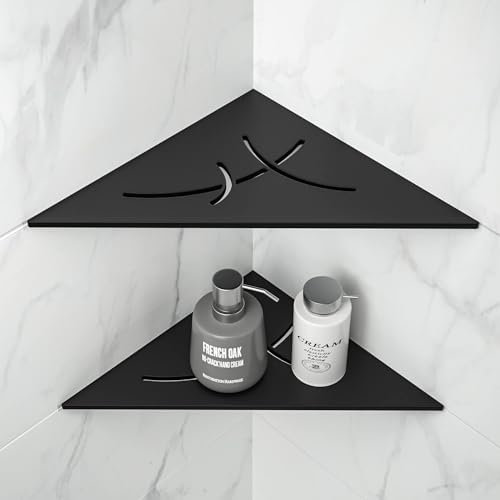 Bernkot Eck-Duschregal Schwarz 304 Edelstahl Versenktes Eckregal 254 mm Gefliestes Wandregal Dreieckiges Regal für Badezimmer-Aufbewahrungohne Bohren, 2 Stücke