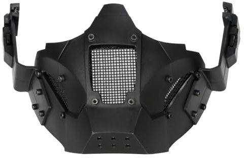 Jungle Leopard Masque Tactique Demi-Visage Airsoft Casque Masque en Maille Wargame Paintball Écran Facial de Protection(BK)
