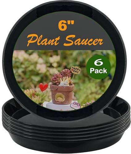 LWALRS Plant Saucer Tray 6 inch, 6 Pack Plastic Plant Saucers for Indoors Outdoor, Heavy Duty Drainage Drip Water Trays for Planter Pots Flower, Saucers for Potted Plants (6, Black)