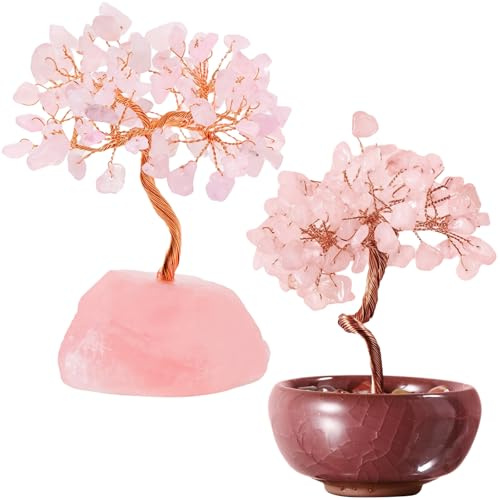 BDHYYM 2 Pcs Rose Quartz Crystal Tree of Life, Chakra Tree of Life Gifts