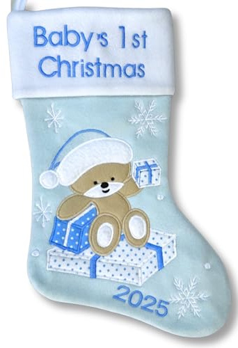Heart's Sign Bas de Noël pour bébé 2025 | Mon Premier Noël bébé garçon et bébé Fille | Bas de Noël pour Nouveau-né | Décoration de Noël pour Nouveau-né, Bleu