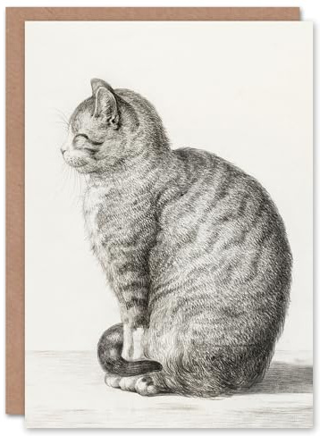 Artery8 Jean Bernard Art Card Sitting Smiling Cat Pencil Drawing