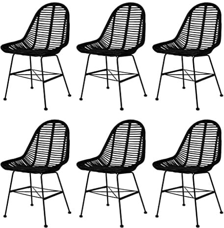 YUOTYRKTEJRSG 6 Pcs Dining Chairs Black Rattan with Wrought Iron Legs, Colonial Style Kitchen Chairs Set for Dining Room, Ergonomic Seating Comfort, Easy Assembly, 110kg Weight Capacity