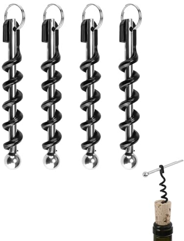 HUVZOR 4 Pezzi Cavatappi A Spirale, Apribottiglie Vino Mini Cavatappi Vino Portachiavi in Acciaio Inossidabile Cavatappi Vino Apribottiglie Vino Portatile