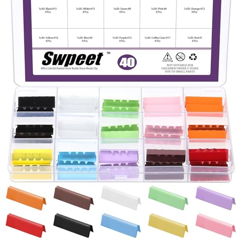 Swpeet 40Pcs 10 Colors 30mm/ 1.18 inch Ribbon Crimp Clamp Assortment Kit, Pinch Crimp Clamp Cord Ends, Ribbon Ends Clamps, Ribbons Cord Crimps End, Belt Buckle End Tip for DIY Jewelry Making