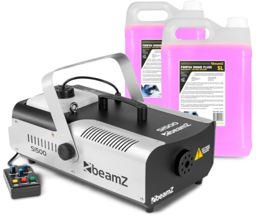 BeamZ S1500 MKII Nebelmaschine 1500 Watt Fogger mit 10L Fluid, Party Rauchmaschine, Fog Machine mit Intervall Timer, 2,5 Liter Tank, Disco Smoke Machine für DJs, Nebelmaschine Halloween, Hochzeiten