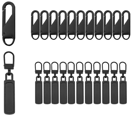 Eupneicu Reißverschluss Zipper [ 24 Stück ], Metall Zipper Pull, Abnehmbares Metall Reißverschlussanhänger Ersatzzipper Für Koffer Mantel Stiefel Jackenrucksäcke[ Schwarz]