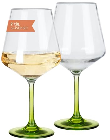 Moritz Milano Weißweinglas green line 2er Set - 450 ml Polycarbonat Weingläser bruchfest & kratzfest. Modernes Design für Camping Picknick Festival Party und Zuhause