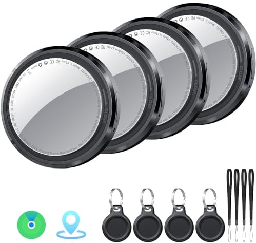 Air Tracker Tag 4er Pack Schwarz Kompatibel mit Apple Wo ist? APP (Nur iOS) | Smart Key Finder, Akustische Ortung, Bluetooth Tracker für Gepäck/Schlüssel/Brieftasche, Schlüsselfinder, Austauschbarer Akku