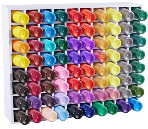 INTERWARM 1 Stück Farborganizer Aufbewahrungsregal Mit 80 Fächern Aufbewahrungsorganizer Für Bastelfarben Stapelbarer Farbflaschenständer Praktischer Pigmentständer Für 2 Unzen Acryl Weiß