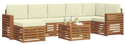 vidaXL Sofagarnituren 8 pcs Natur und Creme Massivholz Akazie, Garten, modernes Sofa-Set für draußen, gemütliche Terrasse, langlebige Lounge und Entspannung