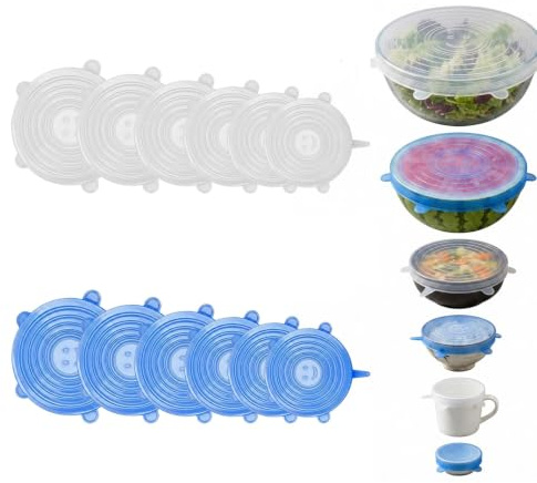 12 Pieces Silicone Stretch Lids Food Covers,Stretchy Bowl Cover for Fridge Food Storage, Microwave Safe Plate Covers, Airtight Silicone Containers Lids for Pots, Cups and Tins