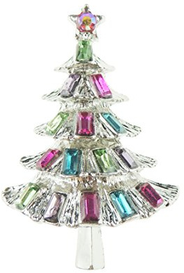 Sparkly Festive Christmas Season Gift Coat Scarf Coat Jacket Shawl Scarf Diamante Rhinestone Crystal Brooch Badge Breastpin Corsage Pin Xmas Tree Red Green Pink Blue Colour (Silver Tone)