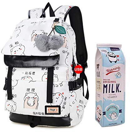 Asge Damen Mode Nylon Schultasche Kawaii Druck Rucksack Schulrucksack Mädchen Lässig Wasserdicht Backpack Schule BagTeenager Wasserdicht Daypack