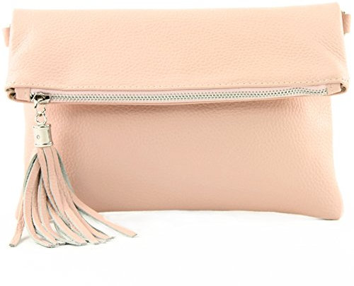 modamoda de - T167 - ital Clutch Umhängetasche Leder Klein, Farbe:Rosa