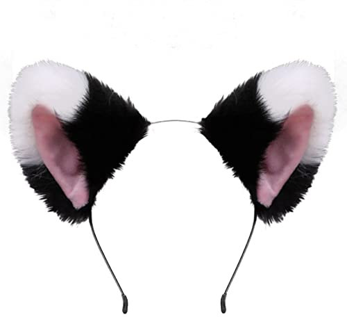 dressfan Katze Ohr Stirnband Fuchs Ohren Haarband Haarreif Niedlich Ohr Haarschmuck für Anime Cosplay Kostüm Party Dekoration Kostüm Dressing Parteien,Mädchen Damen und Kinder,Schwarz+Weiß