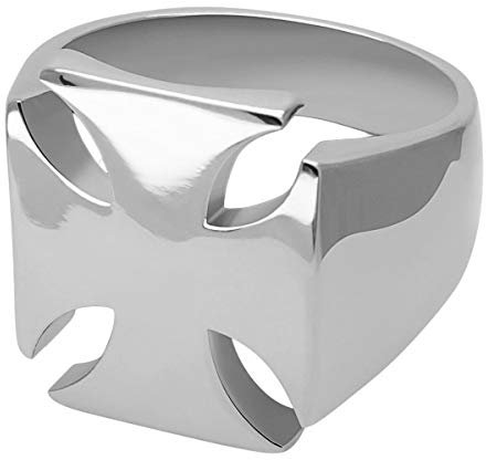 Soul-Cats massiver Edelstahl Ring Eisernes Kreuz Biker Schmuck Herrenring Bikerring in Silber, Ringgröße: 13 (22.0 mm)