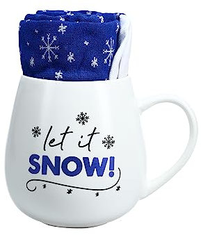 Pavilion Gift Company Let It Snow – Schneeflocken-Socken und Kaffeetasse, Geschenk-Set, Blau, 440 ml