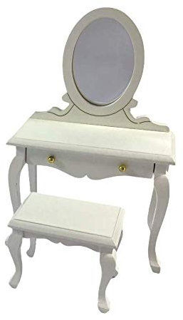 Melody Jane Puppenhaus Weiß Frisier Schminktisch & Hocker Miniatur Schlafzimmer Möbel