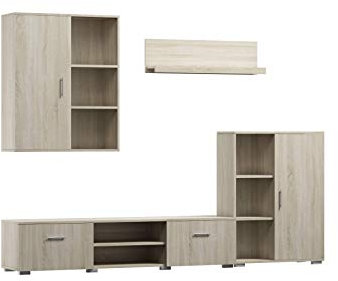 Per la vita Wohnwand Ikar, Schrankwand Wohnzimmer Modern, Wohnzimmerschrank mit Hängeschrank, Fernsehtisch, Sideboard und Wandregal, Wohnzimmer Komplett Möbel - Sonoma