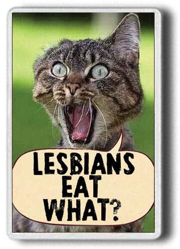LESBIANS EAT WHAT! FUNNY FRIDGE MAGNET! Novelty Magnet Jumbo size.