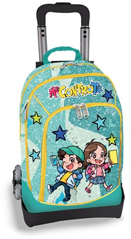 Me contro Te Trolley Zaino Scuola Organizzato Spinner 3 Ruote Verde Tiffany Sganciabile